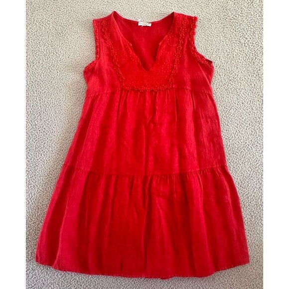 Marisa & Marie Linen Dress Red Daisy Lace Trims Tiered - Picture 1 of 16